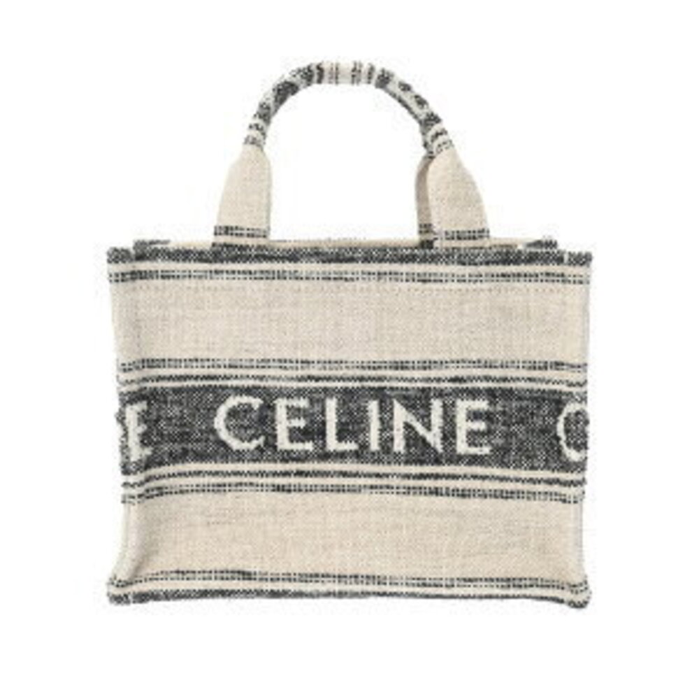 Celine Cabas Thais Tote Bag White Black Jacquard Stripe Textile